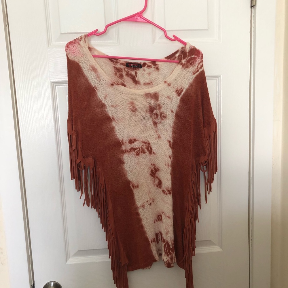 T party tye dyed fringe sweater